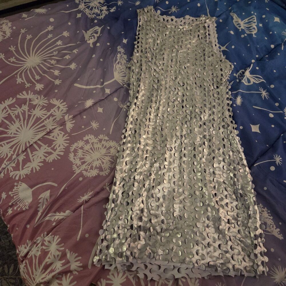 SHEIN Silver Metallic Cutout Mini Dress XL Y2K Rave Club Party Futuristic